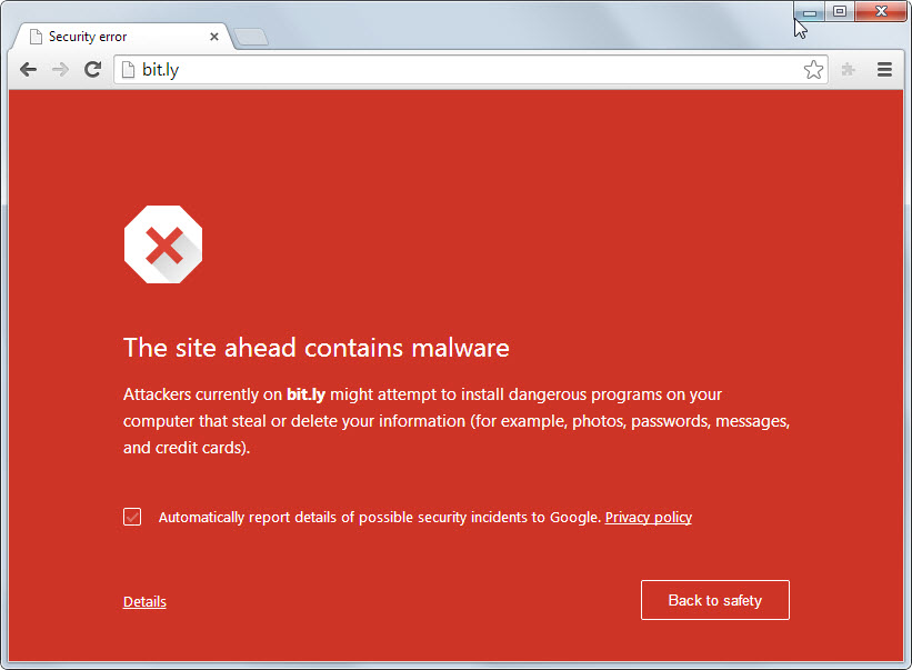 google hacked site browser warning